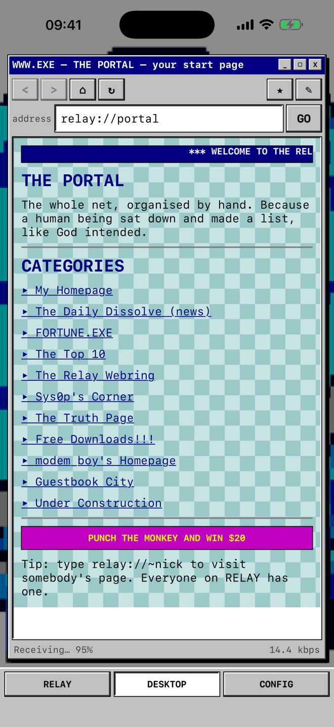 A fake 1990s web portal with a hand-sorted list of links