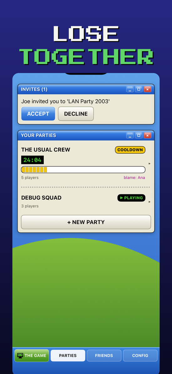 Parties, in the Windows XP theme
