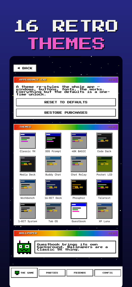 The theme store with 16 retro themes