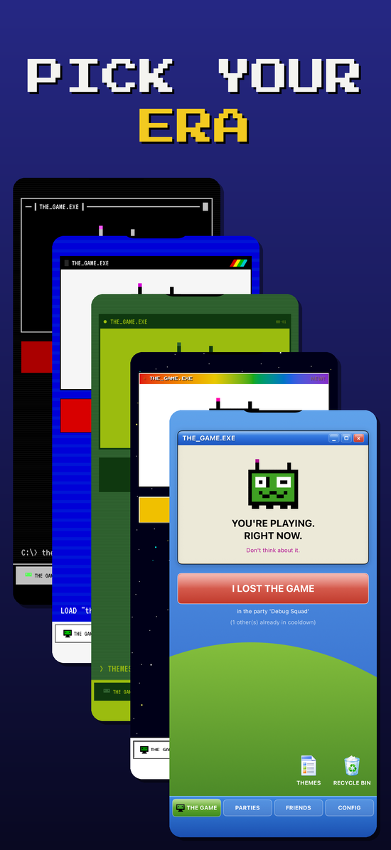 The game screen across five different themes