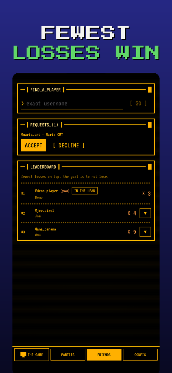 Friends leaderboard in the Phosphor theme